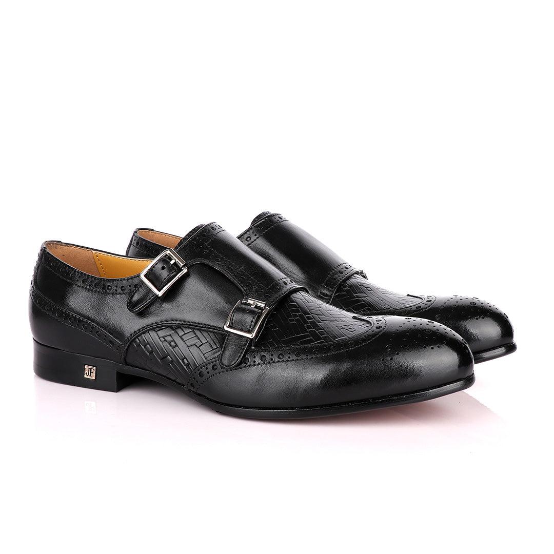 John Foster Classic Monk Double Strap Black Leather Shoe - Obeezi.com