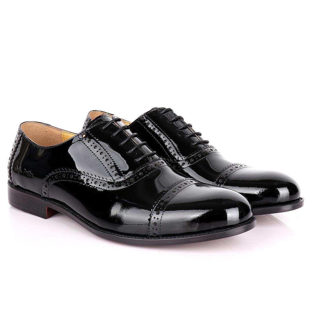 John Foster Classic Wetlooks Leather Premium Brogues- Black - Obeezi.com