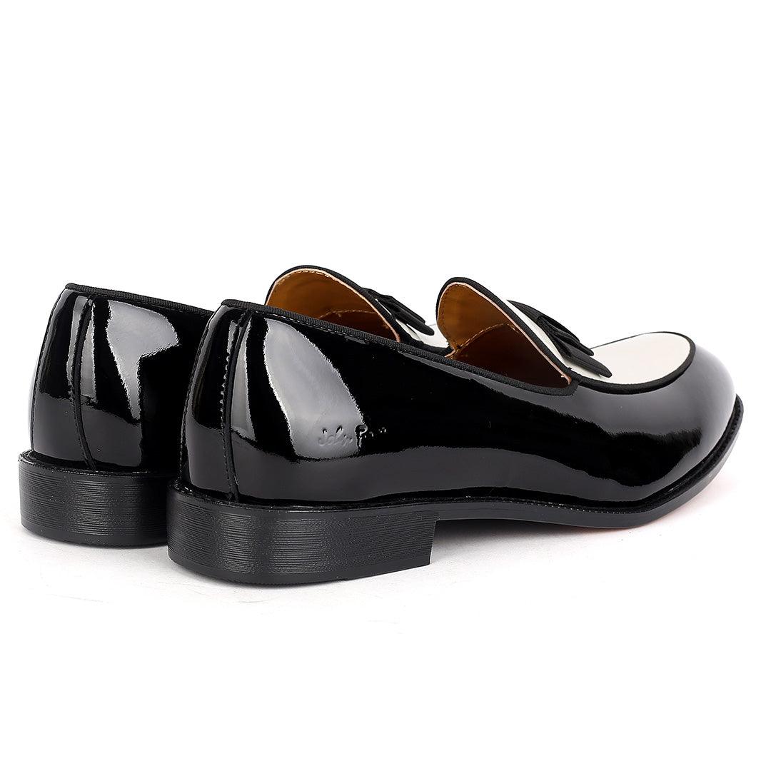 John Foster Classy Glossy Black And White Leather Shoe - Obeezi.com