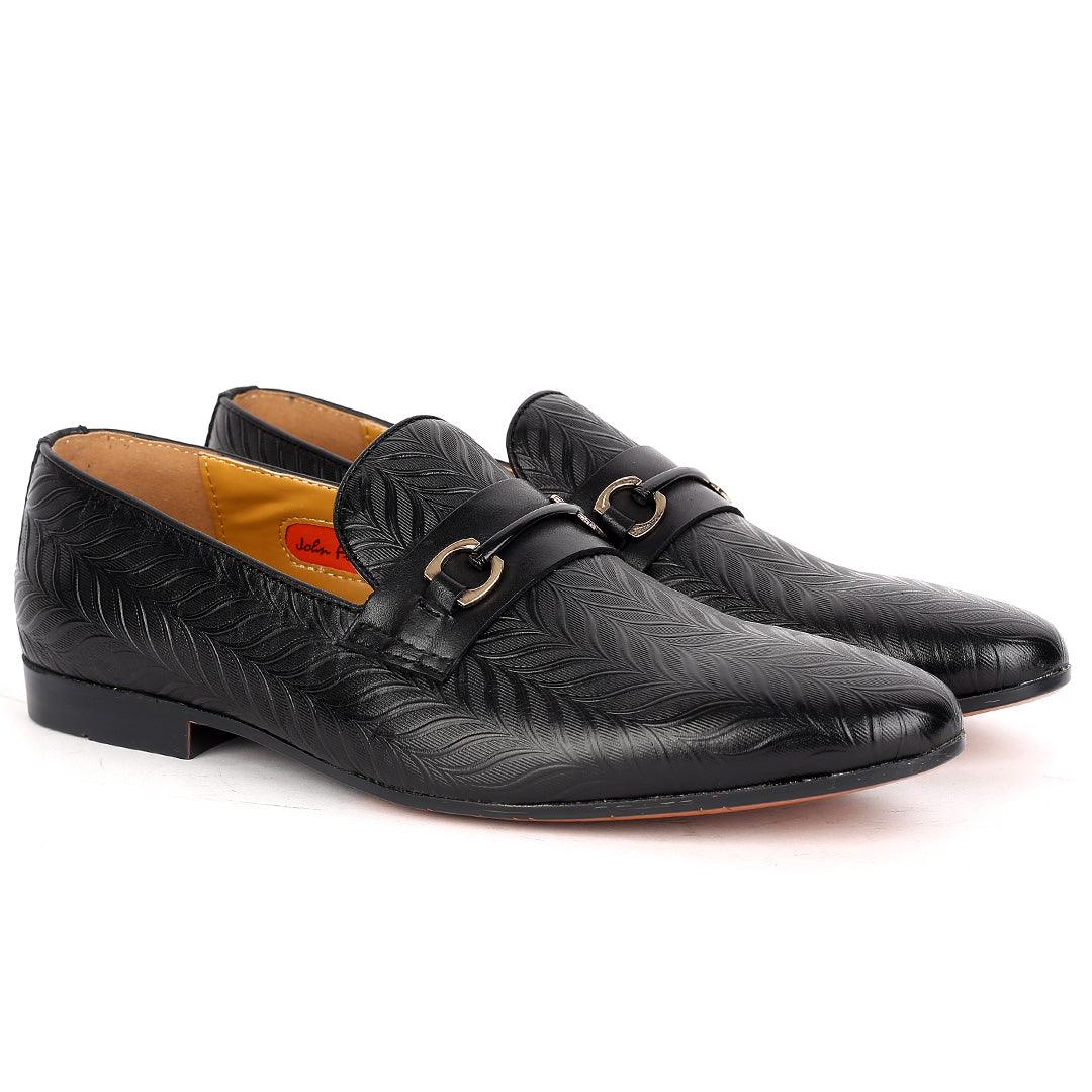 John Foster Classy Leather Pattern Designed Executive Shoe - Black - Obeezi.com