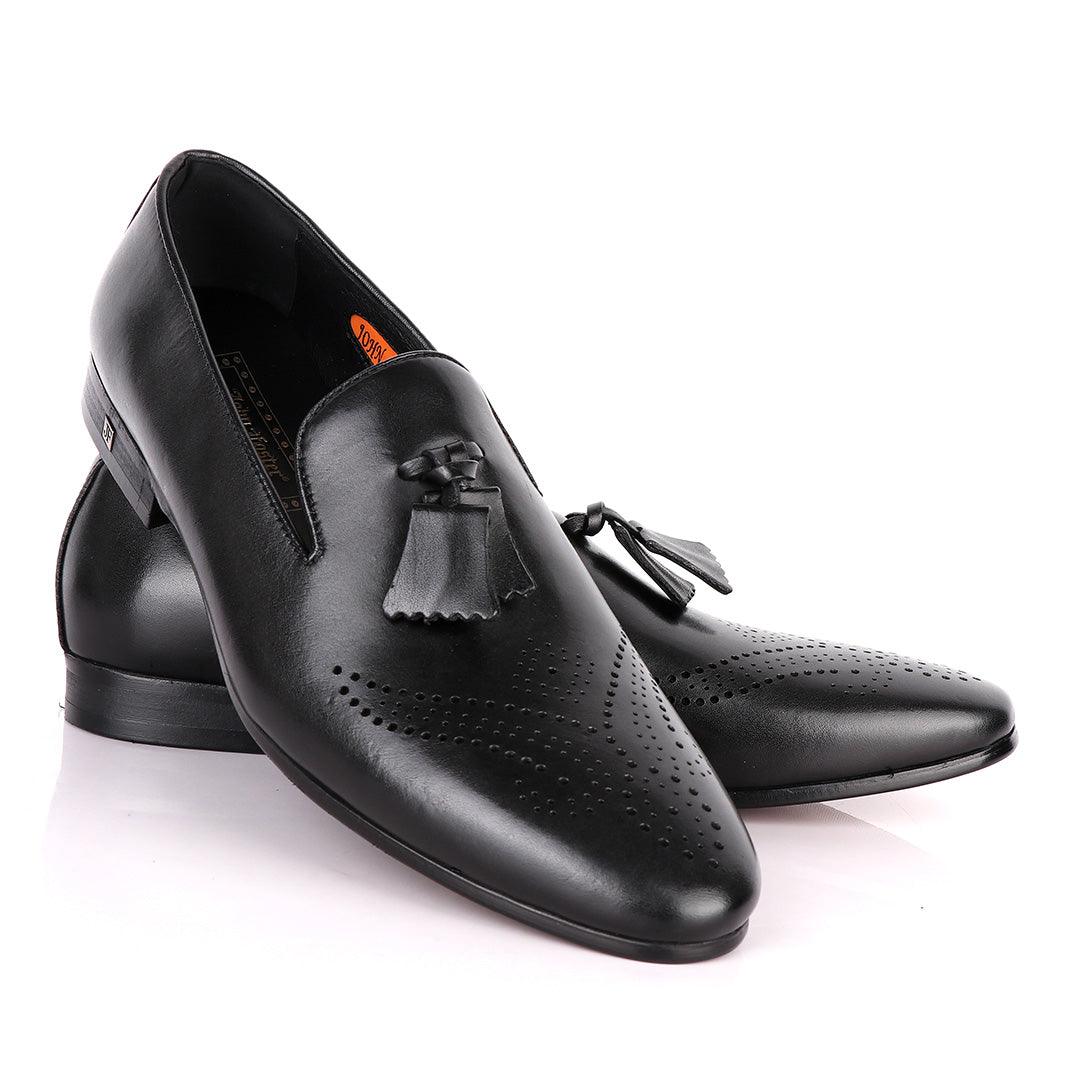 John Foster Classy Tassel Dotted Plain Black Leather Shoe - Obeezi.com