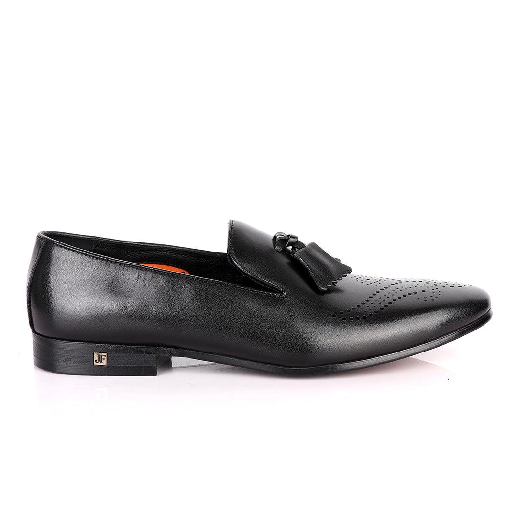 John Foster Classy Tassel Dotted Plain Black Leather Shoe - Obeezi.com