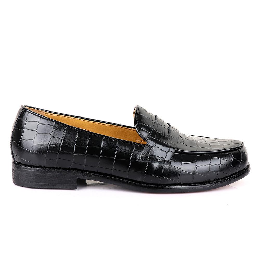 John Foster Croc Block Black Leather Shoe - Obeezi.com