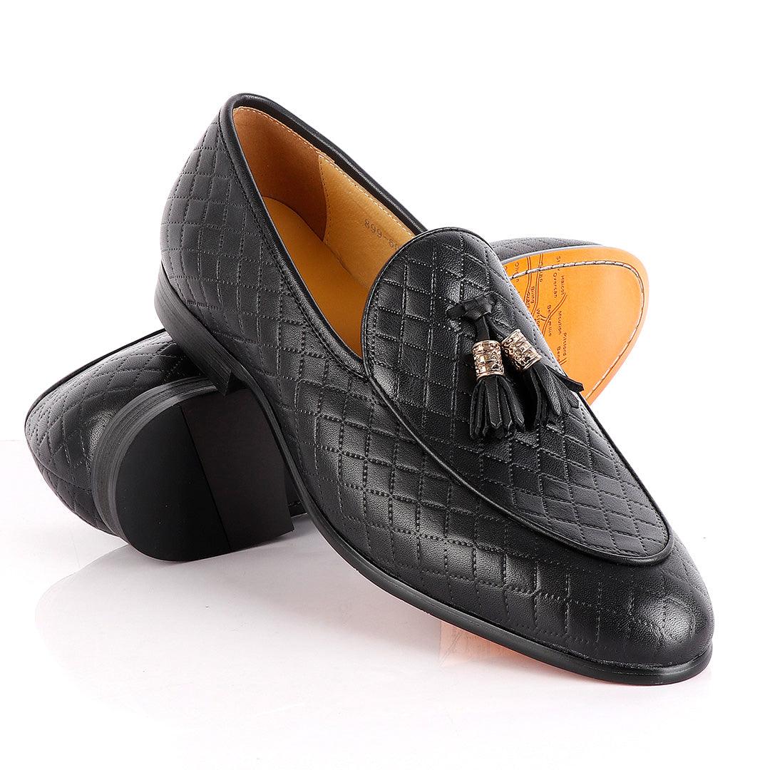 John Foster Croc Leather Black Tassel Shoe - Obeezi.com