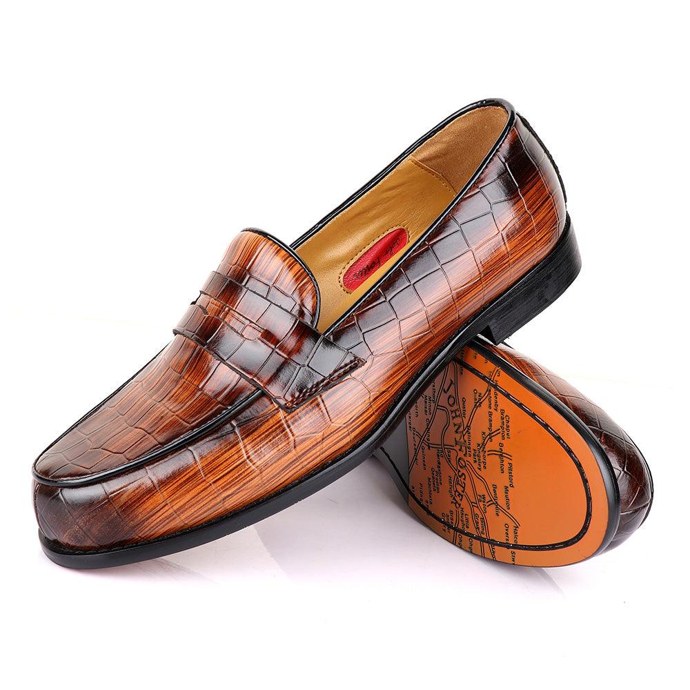 John Foster Croc Wooden Brown Leather Shoe - Obeezi.com