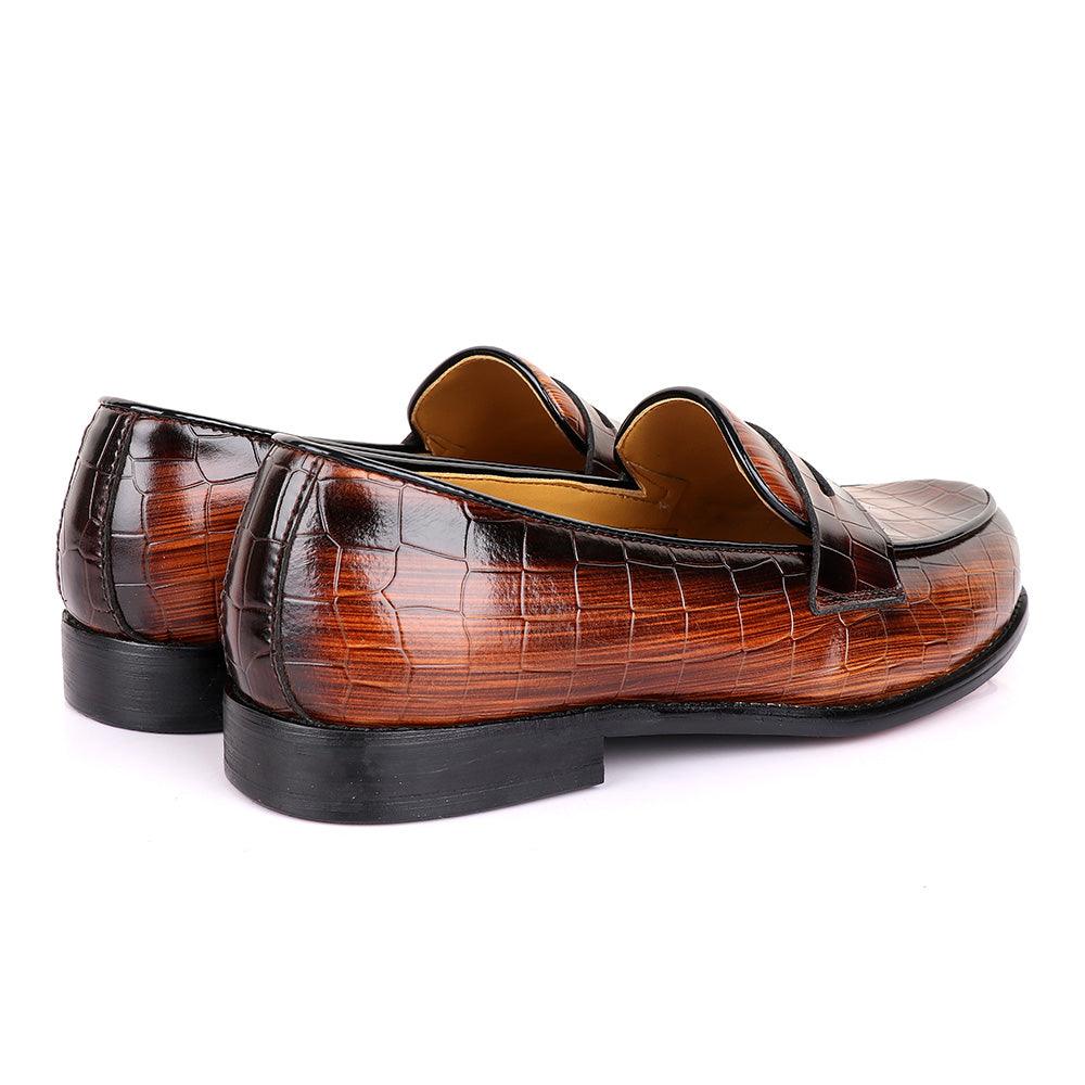 John Foster Croc Wooden Brown Leather Shoe - Obeezi.com