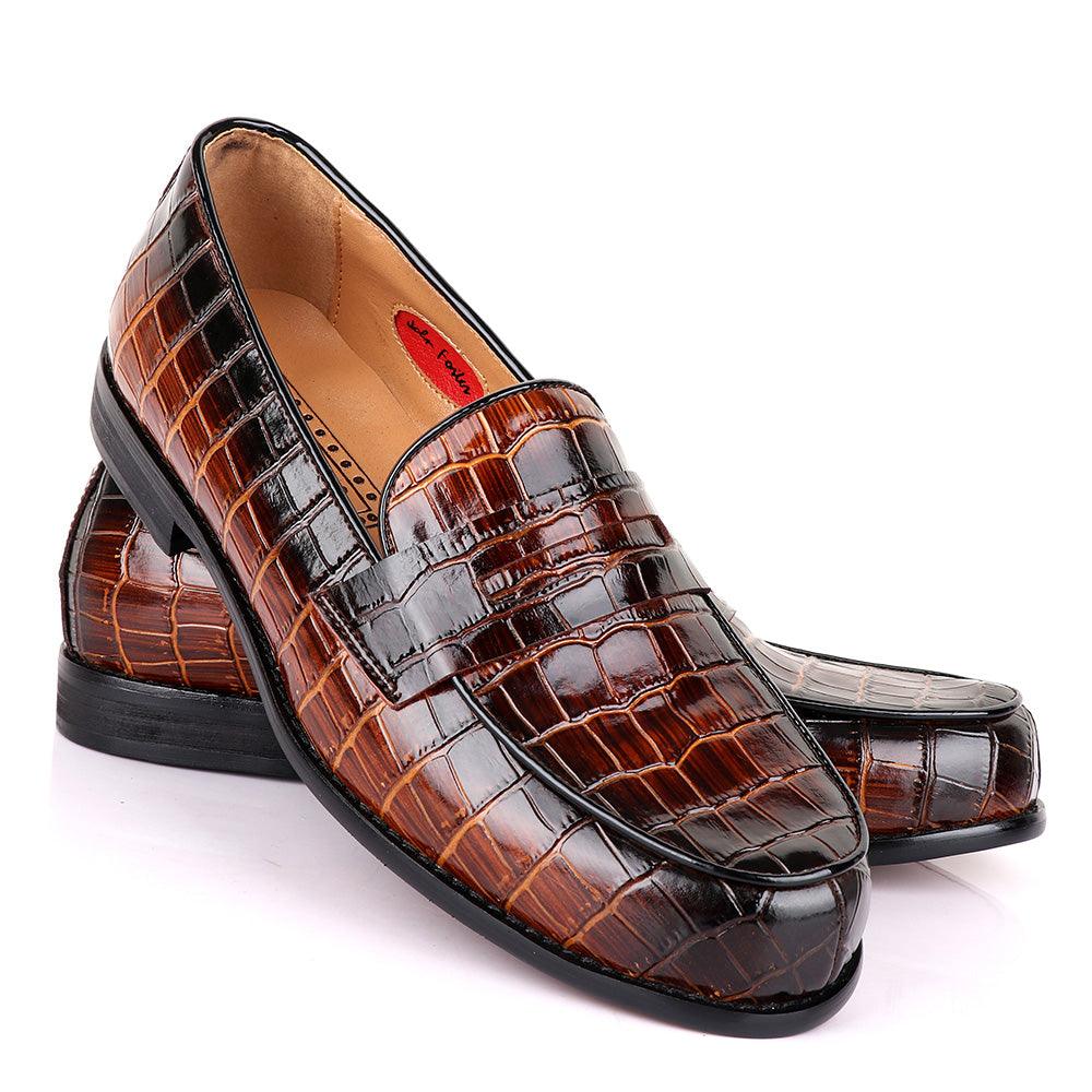 John Foster Croc Wooden Coff Leather Shoe - Obeezi.com