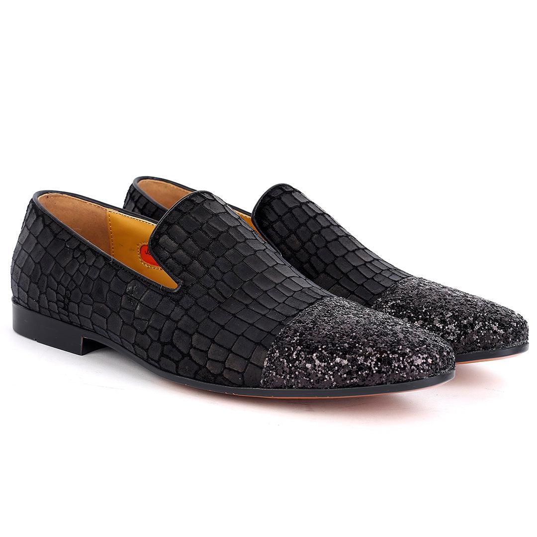 John Foster Crocodile leather Premium Half Stone Men's Shoe-Black - Obeezi.com