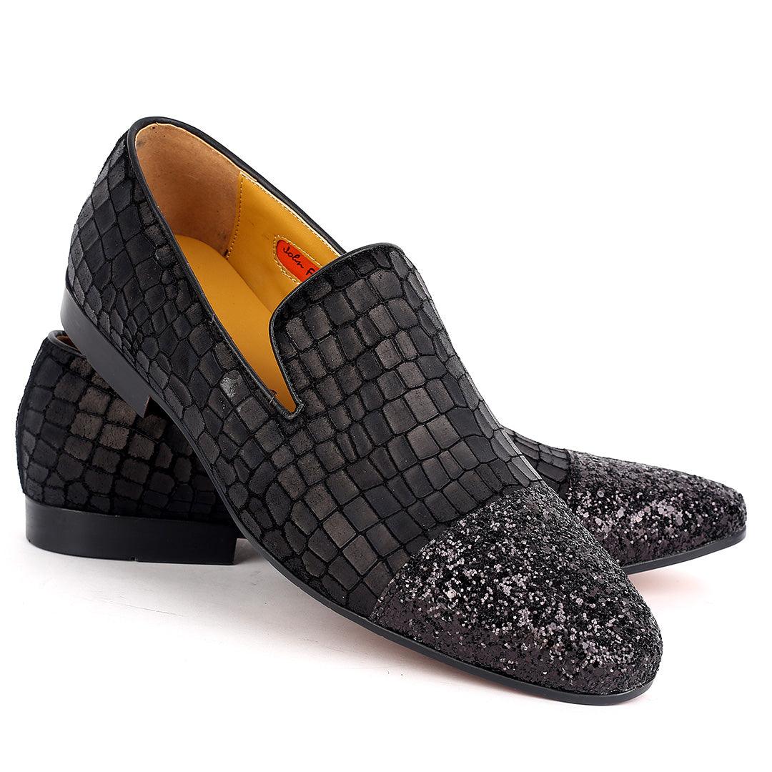 John Foster Crocodile leather Premium Half Stone Men's Shoe-Black - Obeezi.com