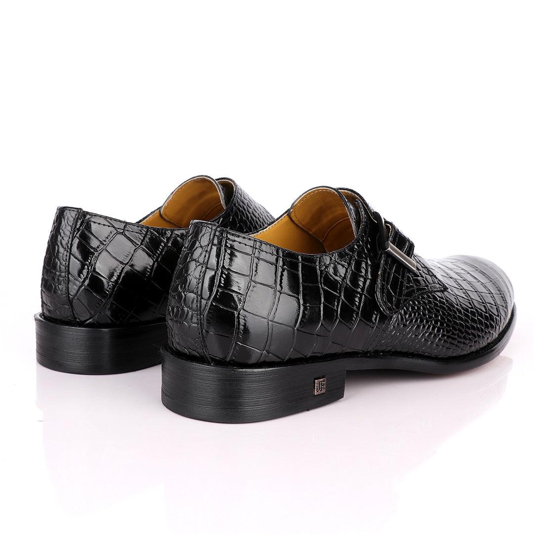 John Foster Crocodile Skin Black Leather Shoe - Obeezi.com