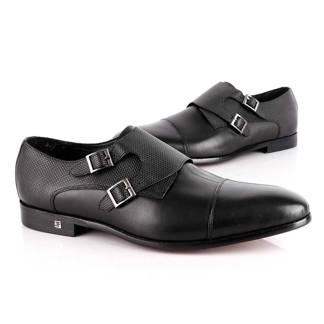 John Foster Double Croc Monk-Strap Black Leather Shoe - Obeezi.com