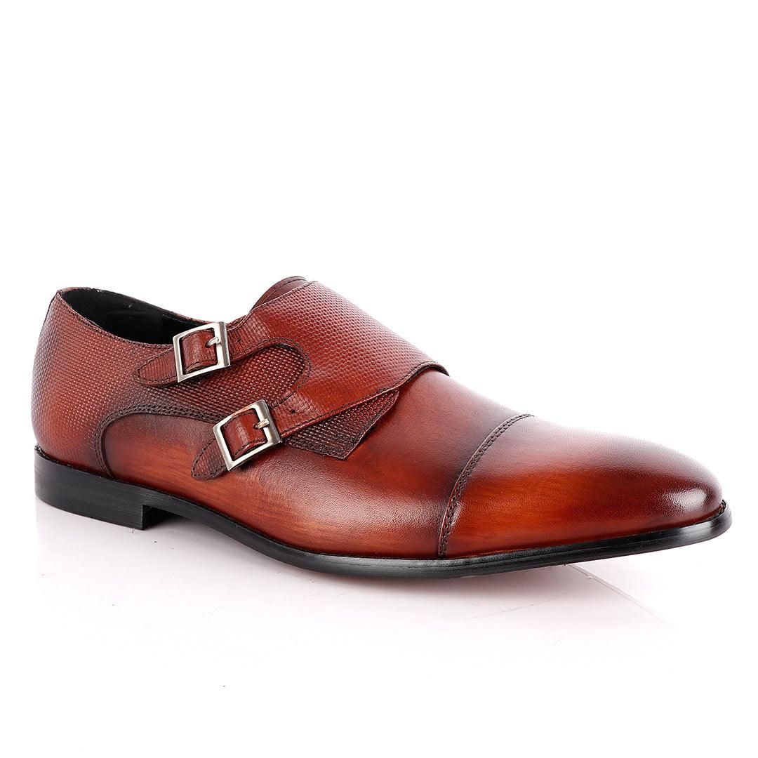 John Foster Double Croc Monk-Strap Brown Leather Shoe - Obeezi.com
