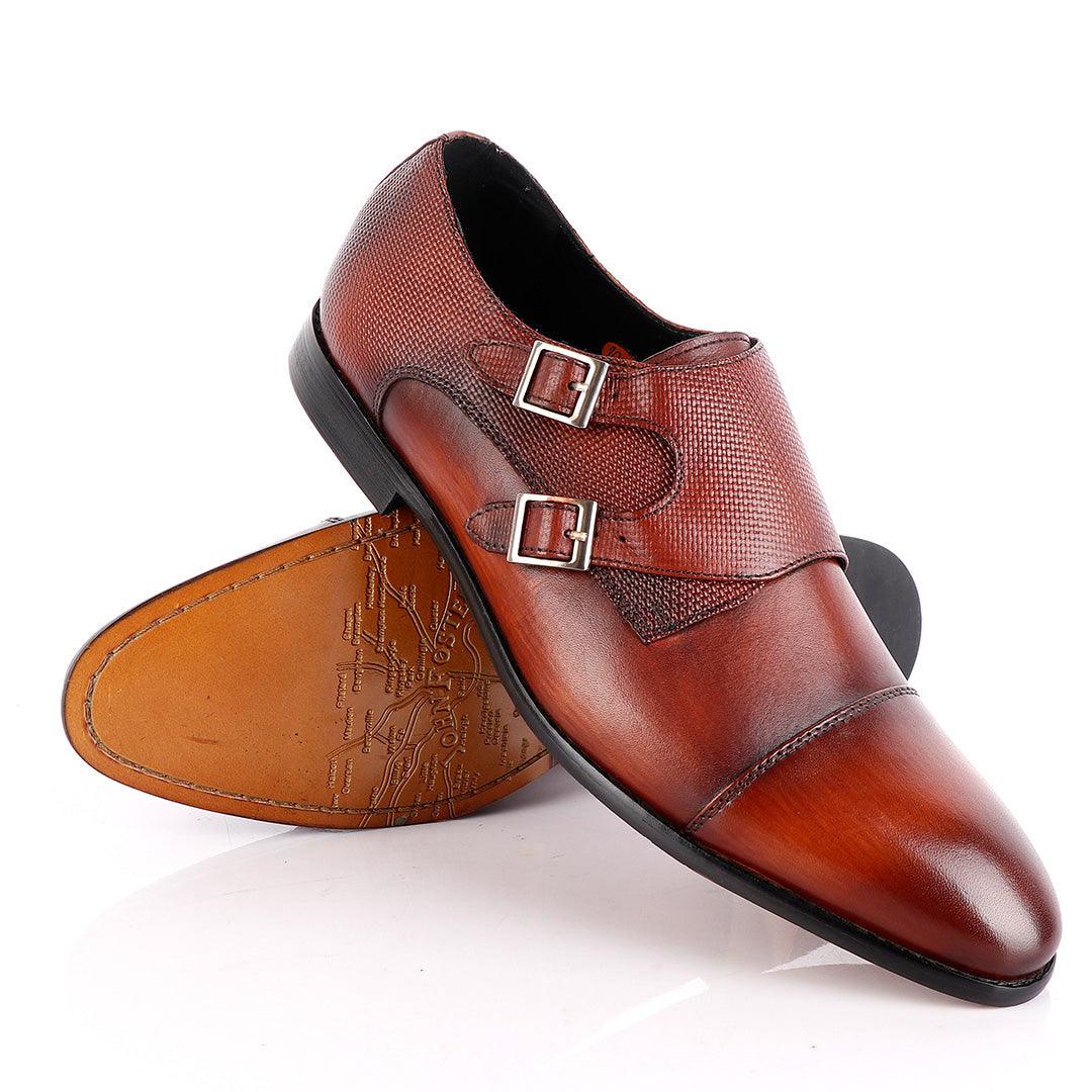 John Foster Double Croc Monk-Strap Brown Leather Shoe - Obeezi.com