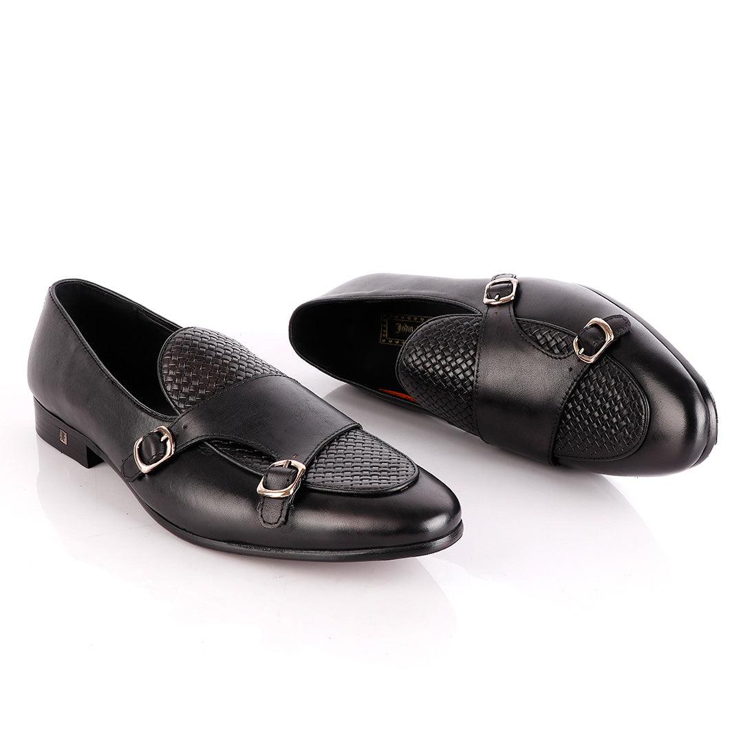 John Foster Double Monk-Strap Black Leather Shoe - Obeezi.com