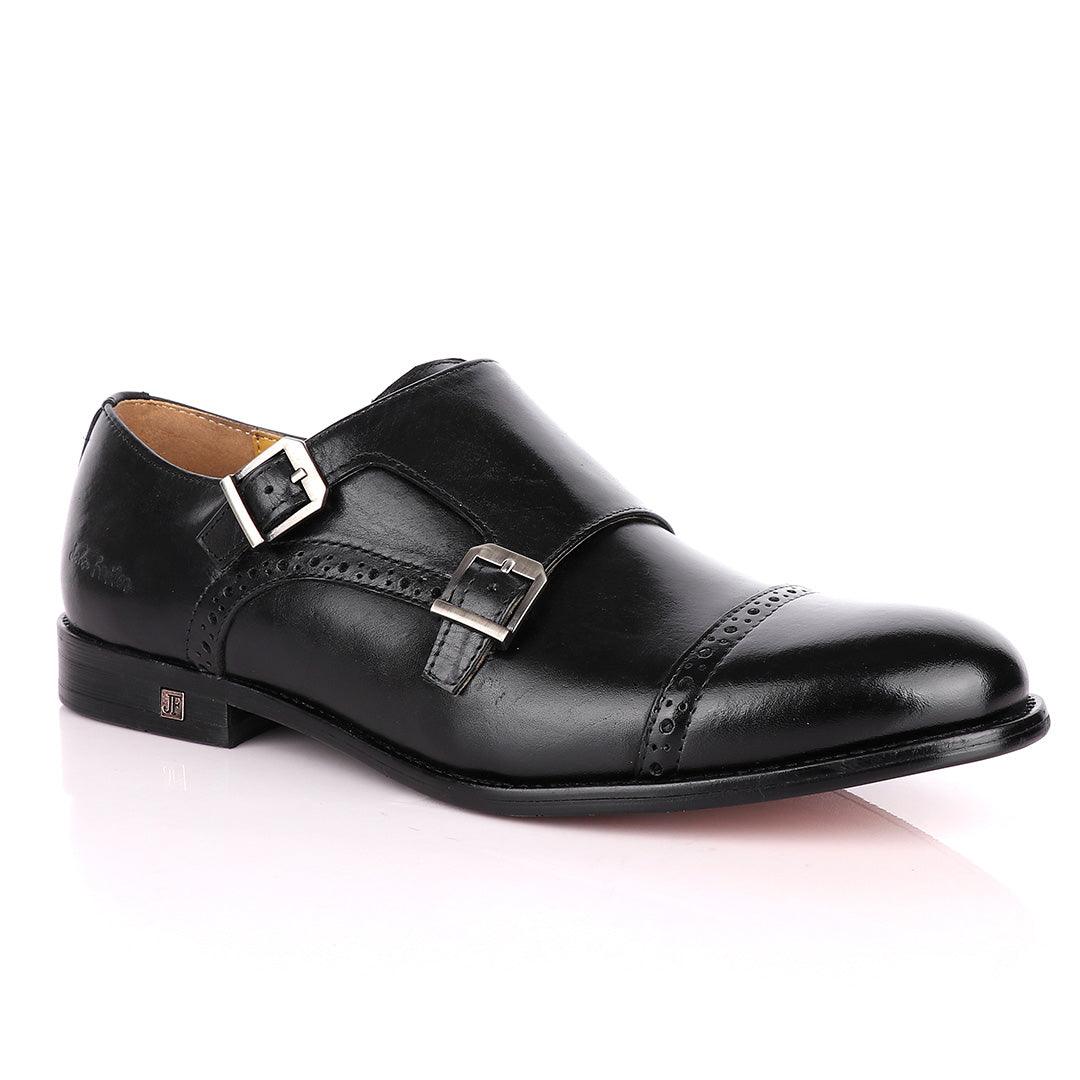 John Foster Double Monk Strap Black Leather Shoe - Obeezi.com