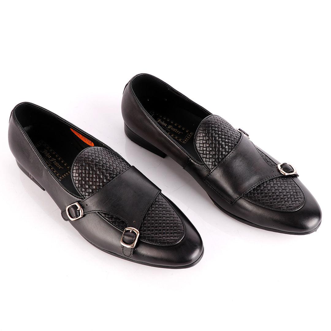 John Foster Double Monk-Strap Black Leather Shoe - Obeezi.com