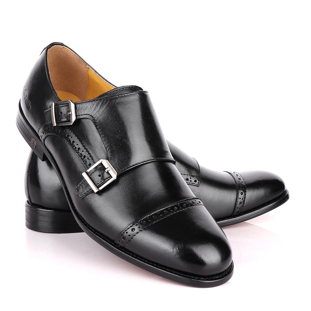 John Foster Double Monk Strap Black Leather Shoe - Obeezi.com