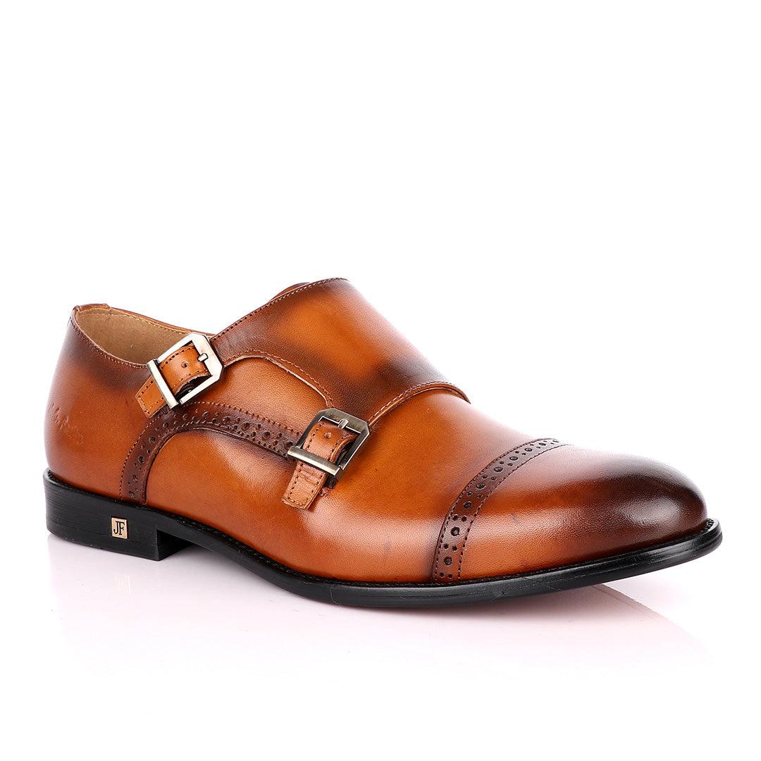 John Foster Double Monk Strap Brown Leather Shoe - Obeezi.com