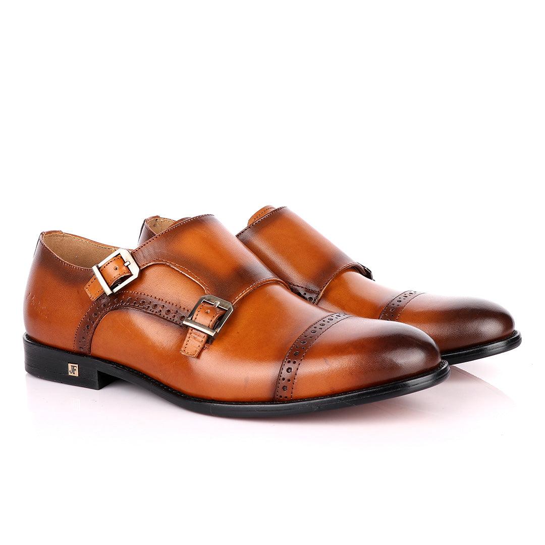 John Foster Double Monk Strap Brown Leather Shoe - Obeezi.com