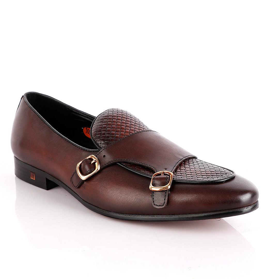 John Foster Double Monk-Strap Coffee Brown Leather Shoe - Obeezi.com
