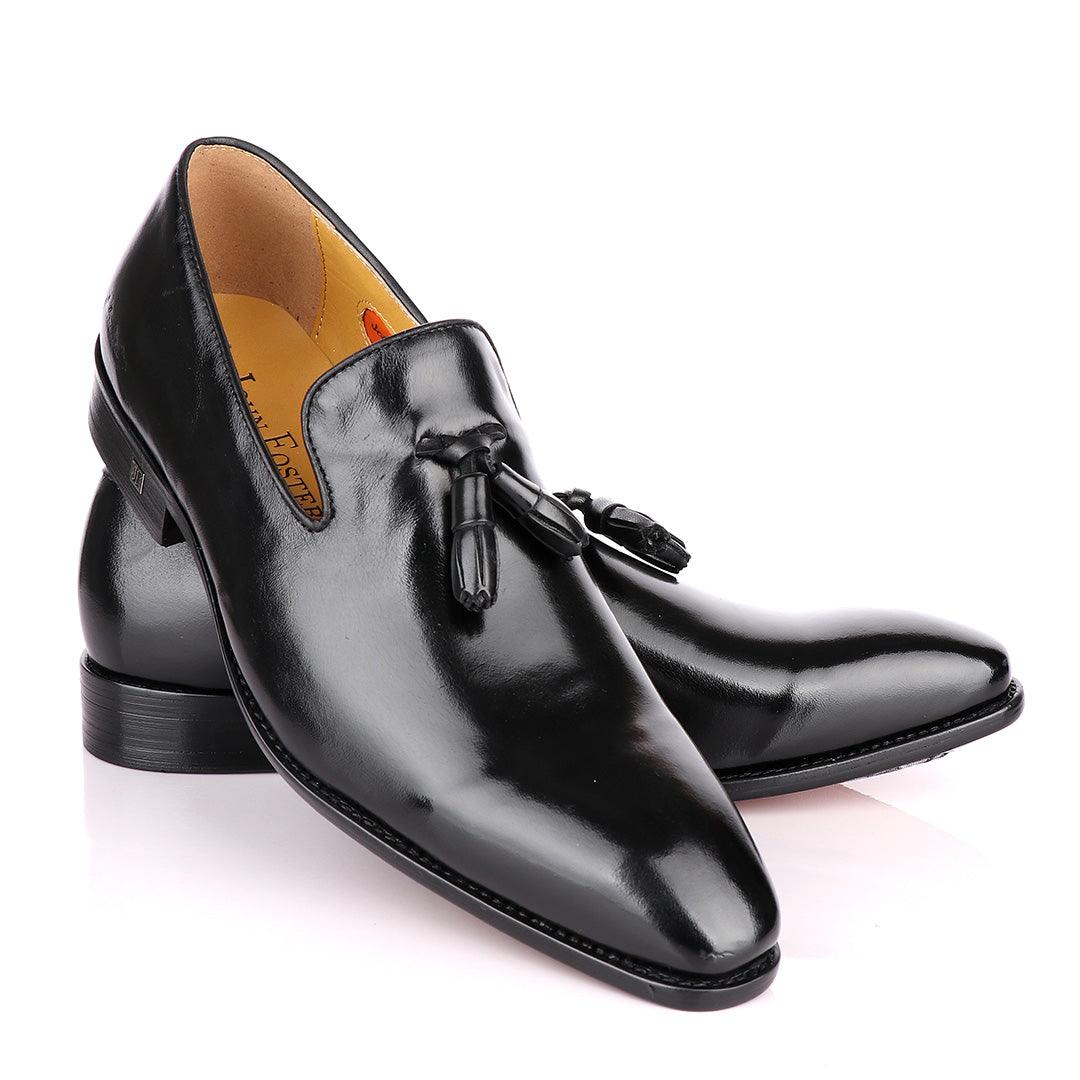 John Foster Double Tassle Slip On Shoe - Black - Obeezi.com