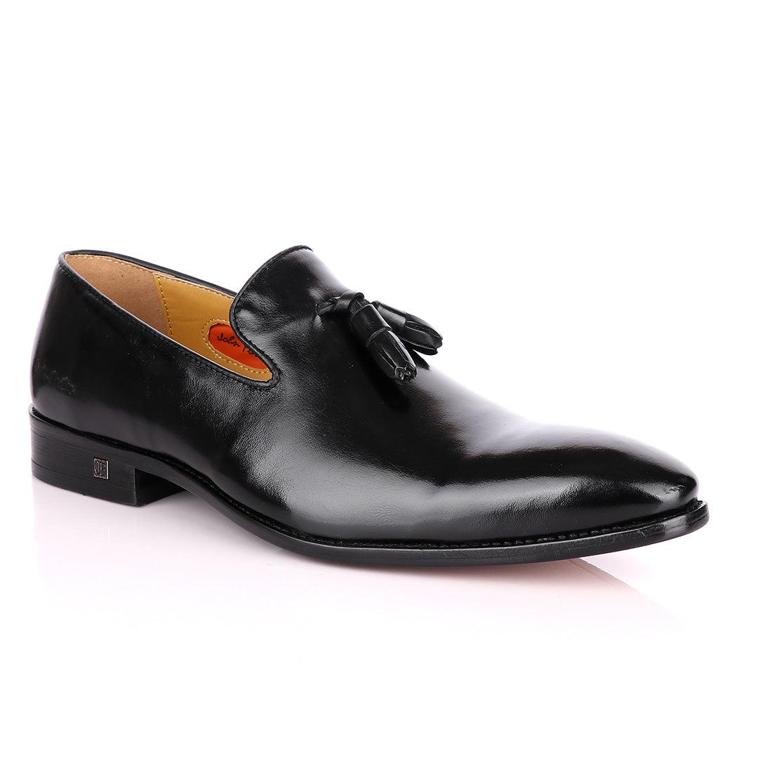 John Foster Double Tassle Slip On Shoe - Black - Obeezi.com