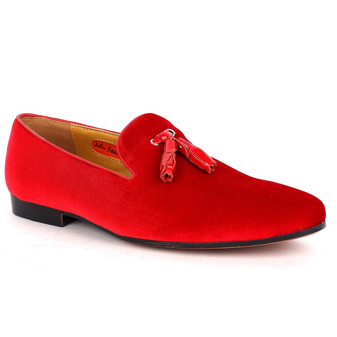 John Foster Exquisite Red Suede Leather Shoe with Tassel Design - Obeezi.com