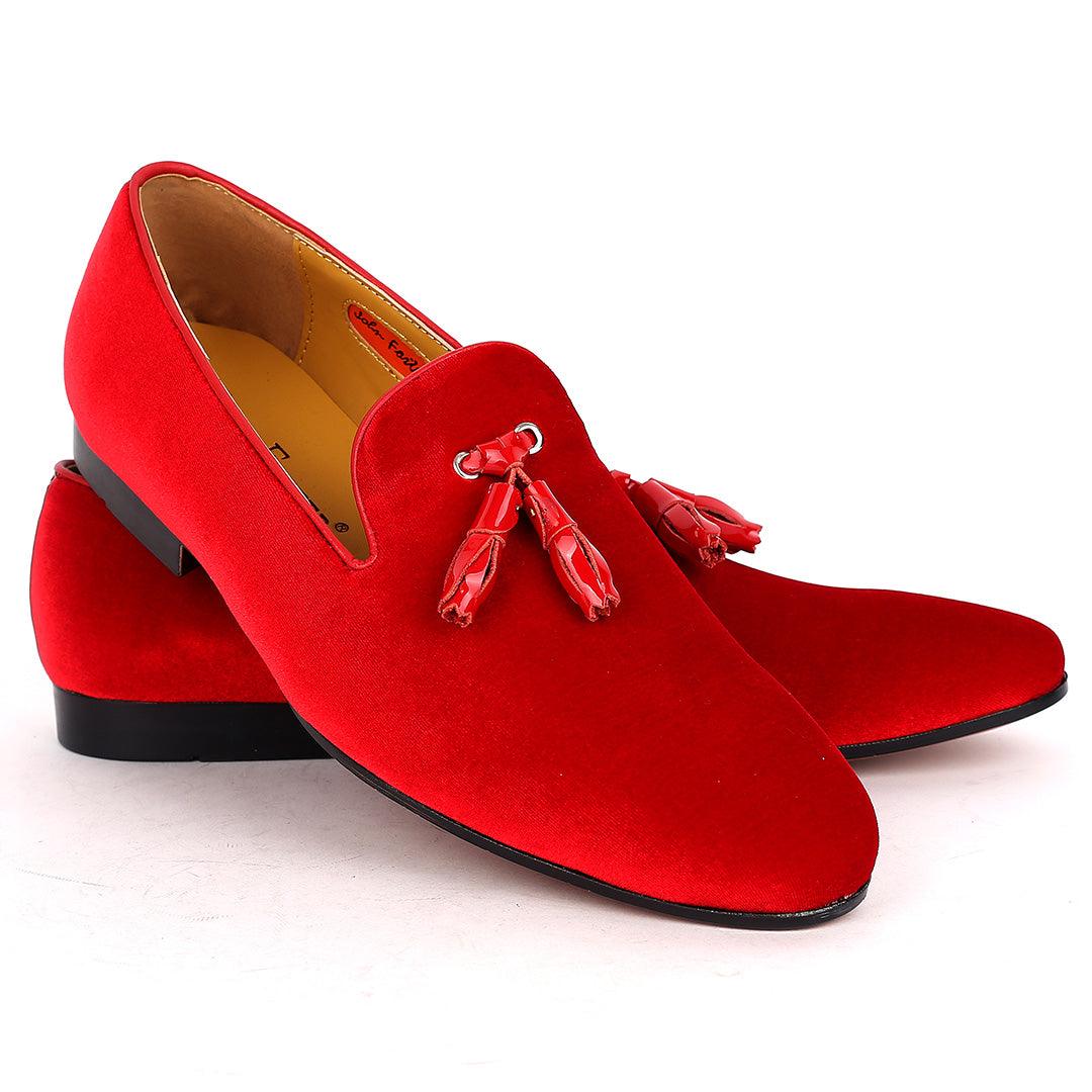 John Foster Exquisite Red Suede Leather Shoe with Tassel Design - Obeezi.com