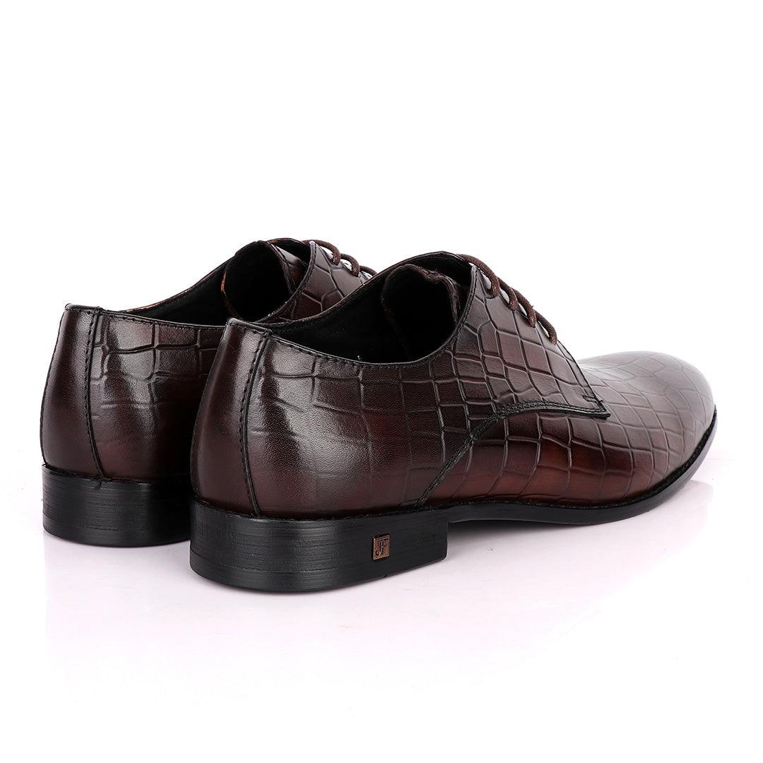 John Foster Full Croc Design Leather Derby Men's Shoes-Coffee - Obeezi.com
