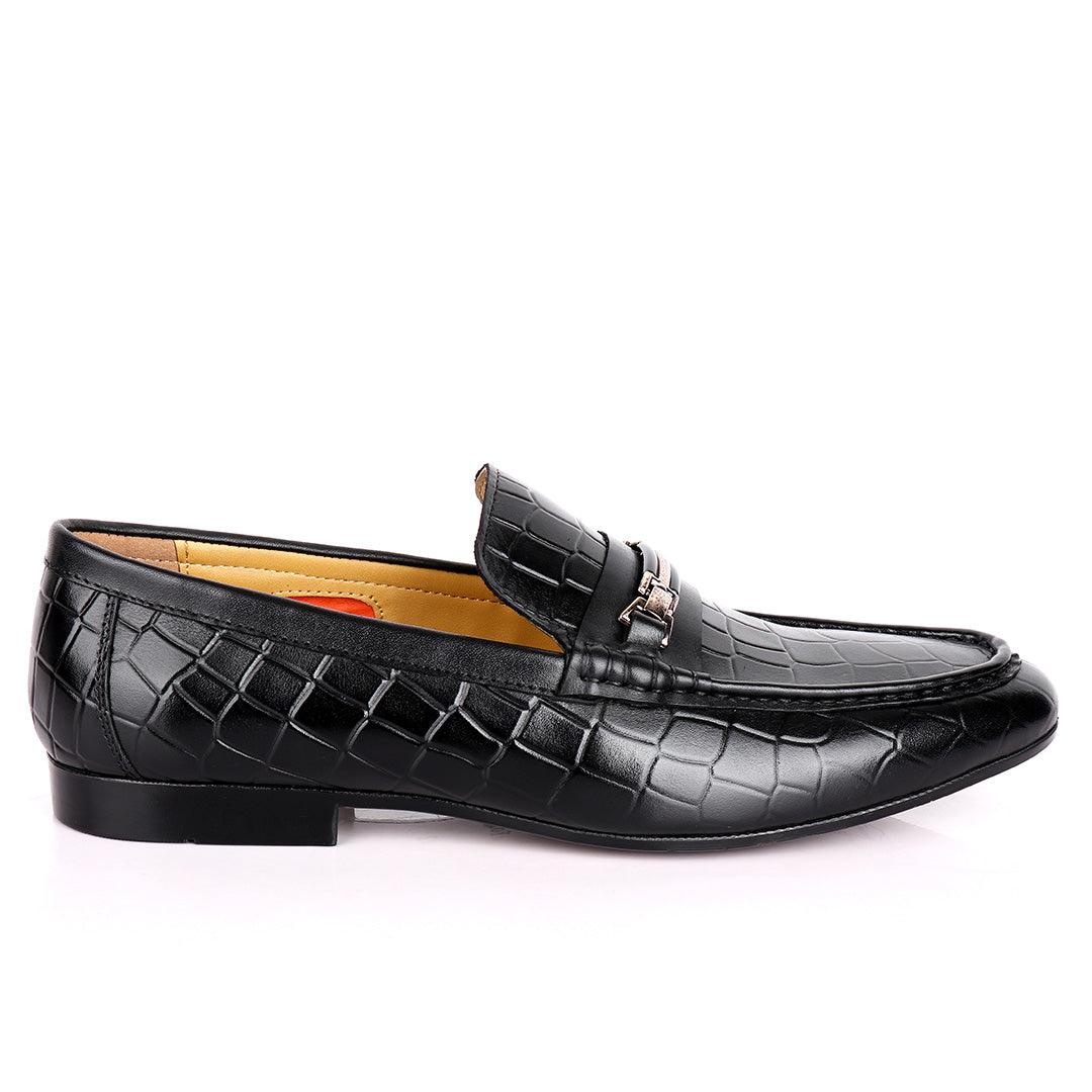John Foster Full Crocodile Leather With Simple Chain Designed Men's Shoe-Black - Obeezi.com