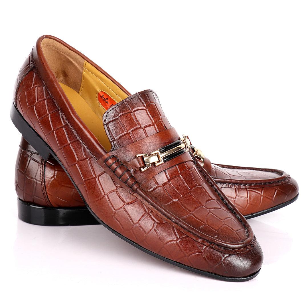 John Foster Full Crocodile Leather With Simple Chain Designed Men's Shoe - Obeezi.com