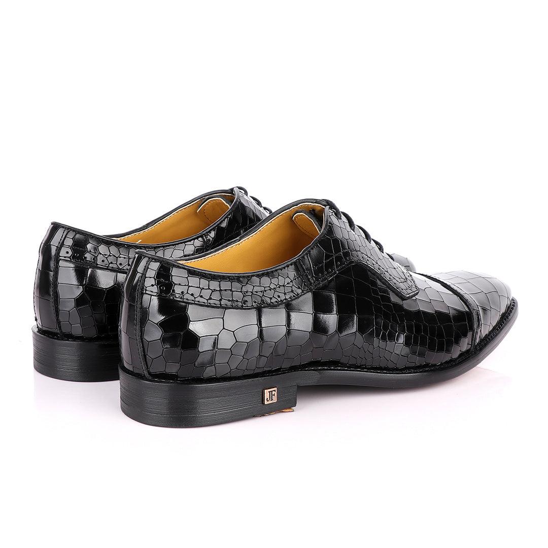 John Foster Full Wetlips Croc Oxford Black Shoe. - Obeezi.com