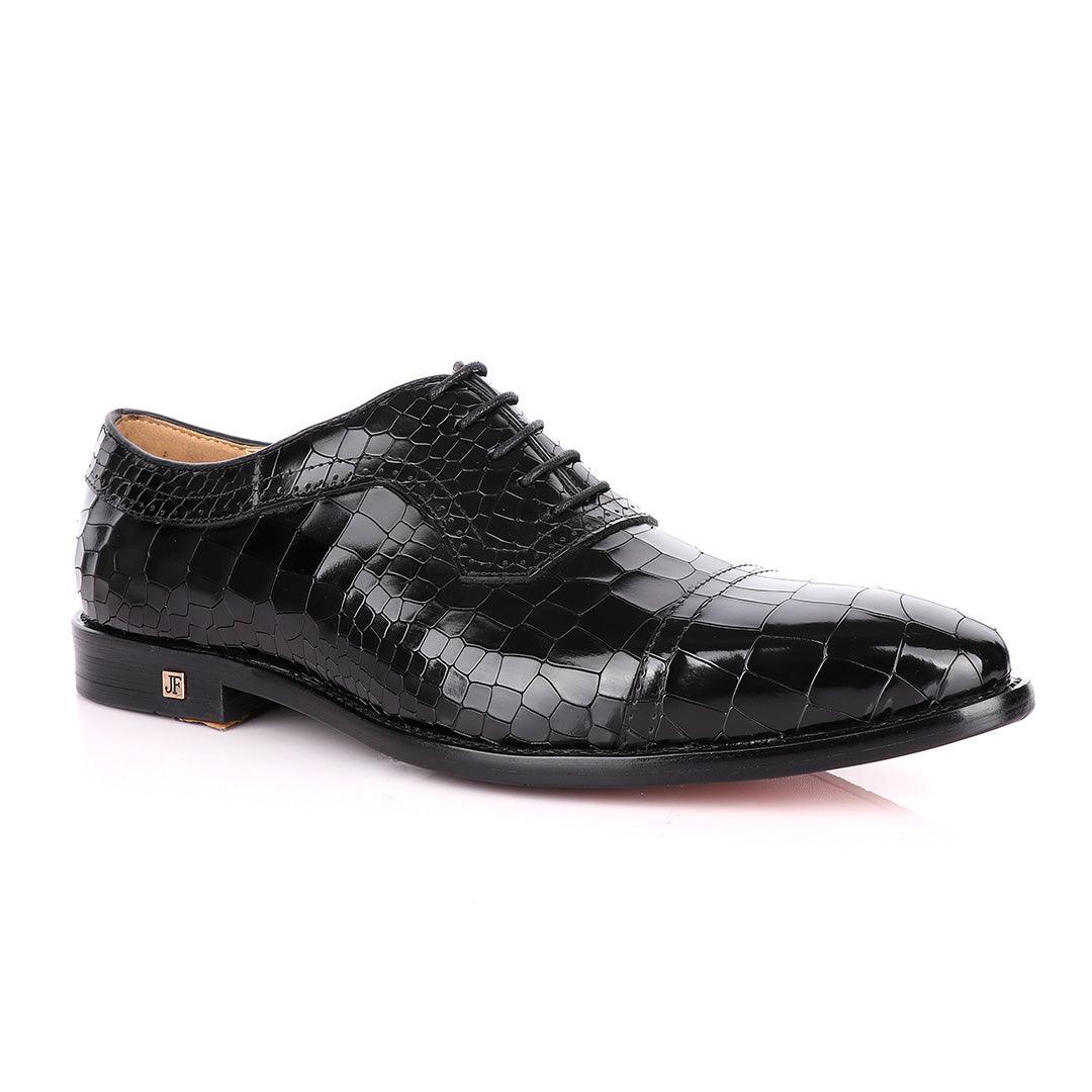 John Foster Full Wetlips Croc Oxford Black Shoe. - Obeezi.com