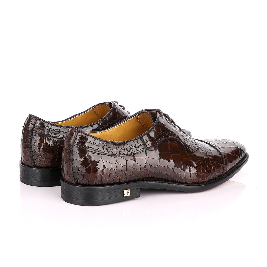 John Foster Full Wetlips Croc Oxford Coffee Brown Shoe. - Obeezi.com