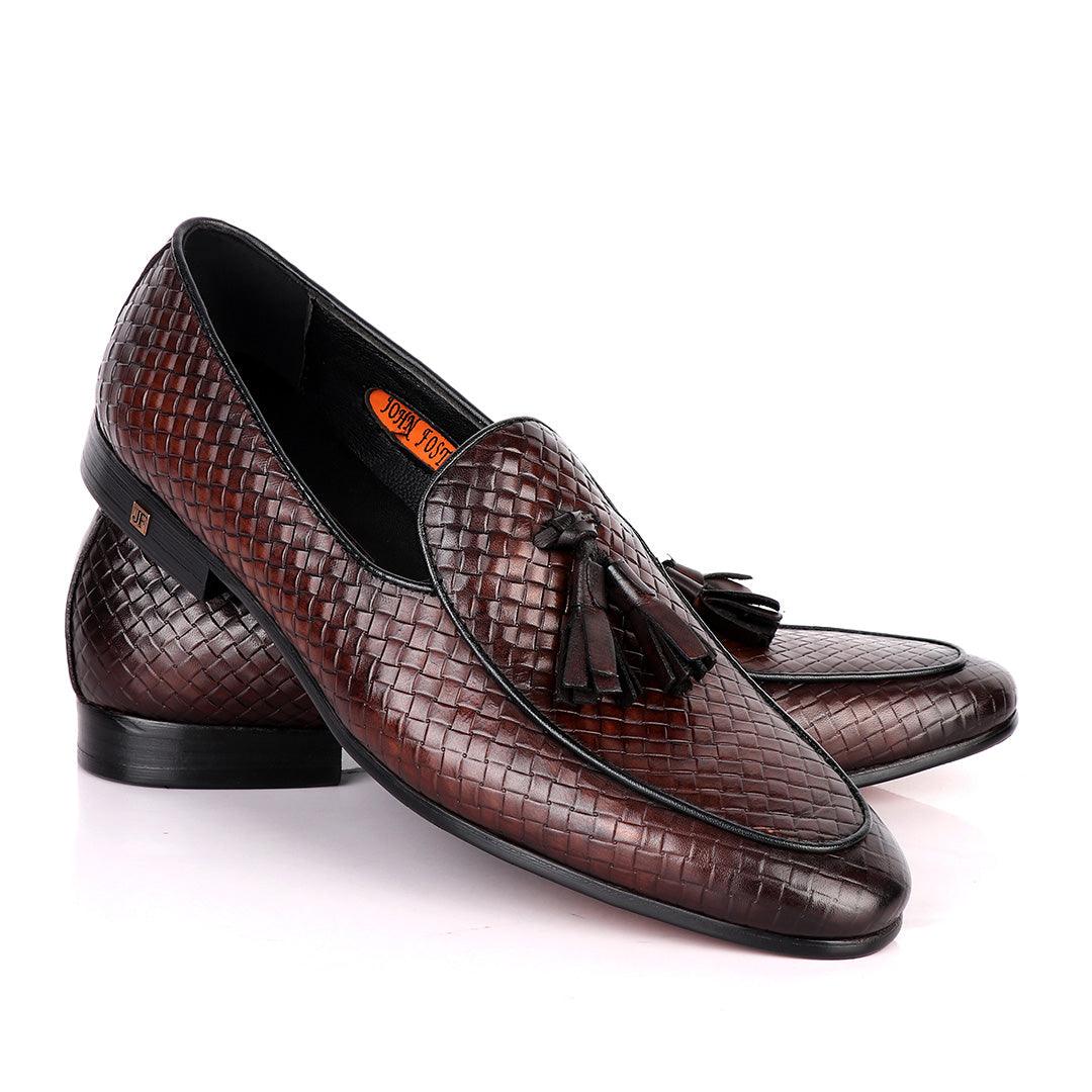 John Foster Full Woven With Tassel Leather Shoe-Coffee - Obeezi.com