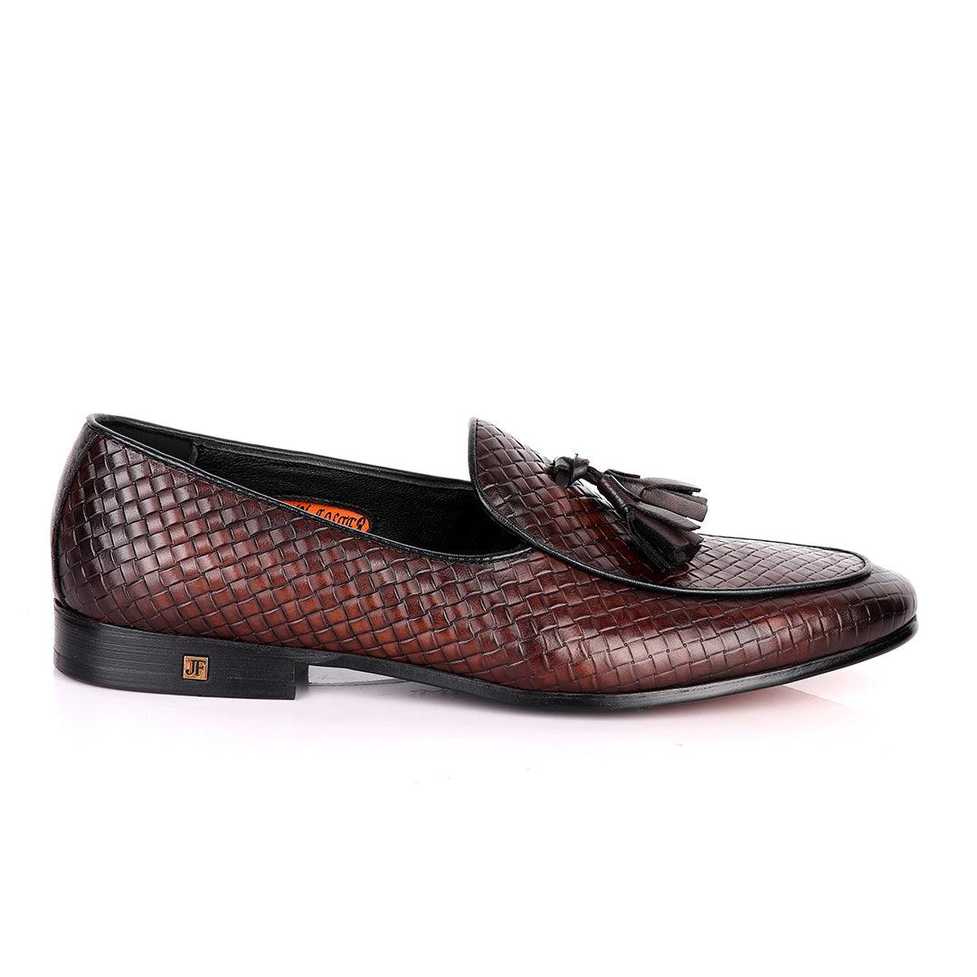 John Foster Full Woven With Tassel Leather Shoe-Coffee - Obeezi.com
