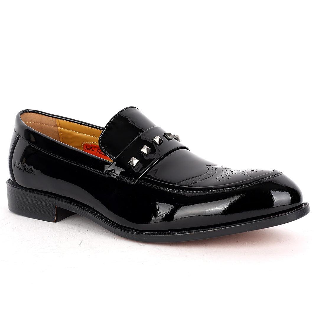 John Foster Glossy leather Stone Belt Premium Men's Shoe-Black - Obeezi.com