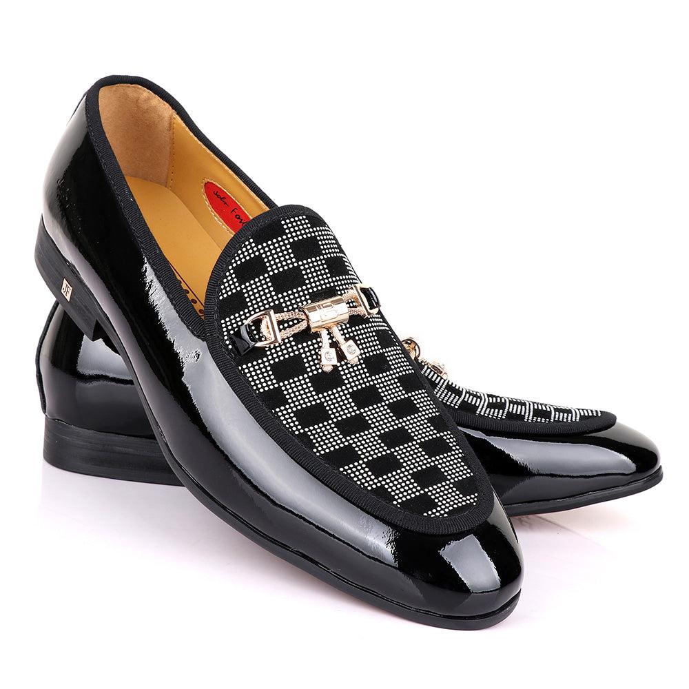 John Foster Gold Chain Patent Leather Black Shoe - Obeezi.com