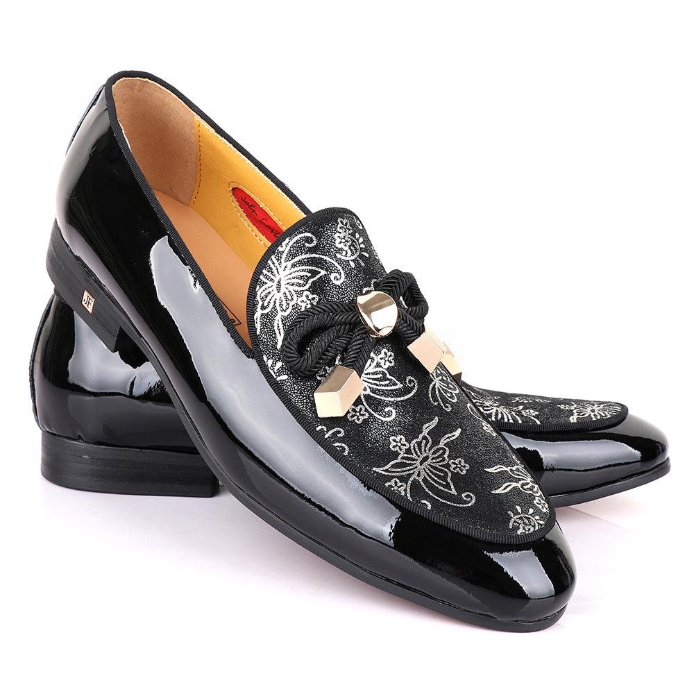 John Foster Gold Flower Graphic Printed Leather Shoe - Obeezi.com