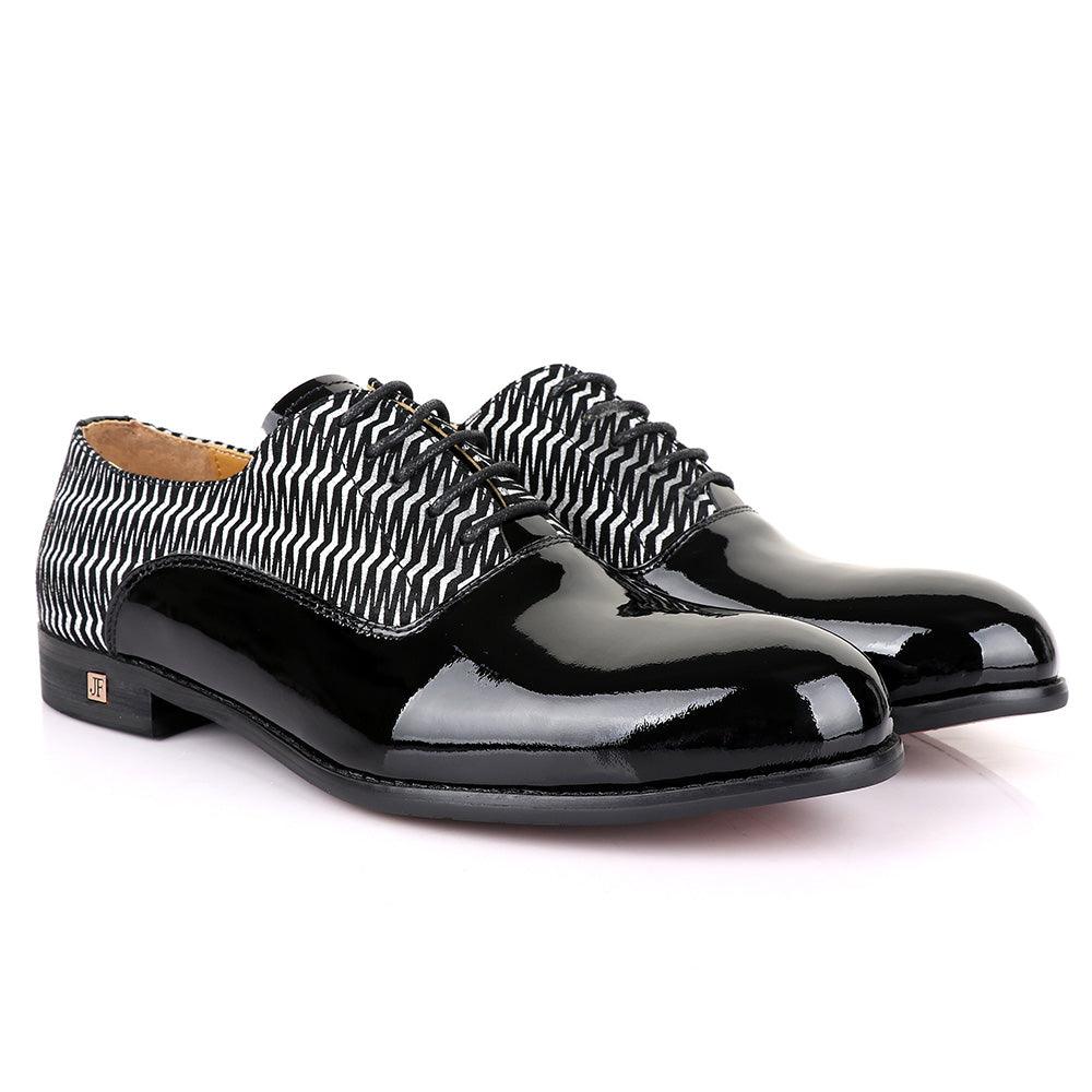 John Foster Laceup Silver Pattern Black Leather Shoe - Obeezi.com