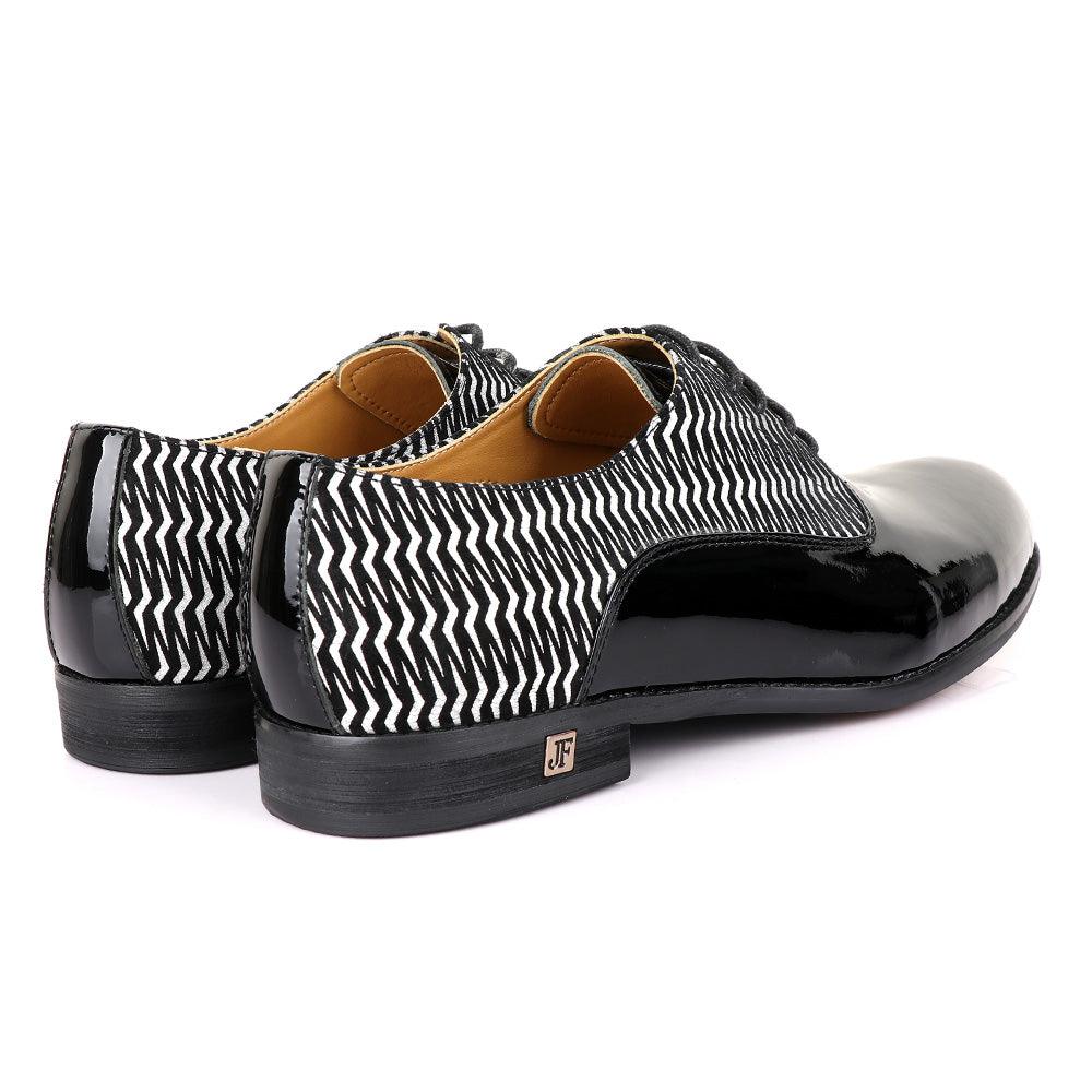 John Foster Laceup Silver Pattern Black Leather Shoe - Obeezi.com