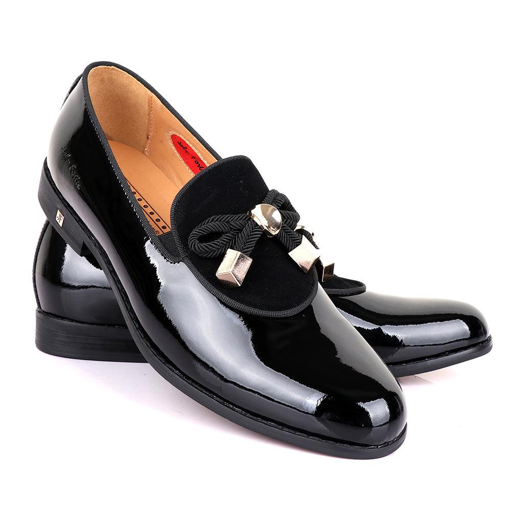 John Foster Modern Patent Leather With Half Upper Suede-Black - Obeezi.com