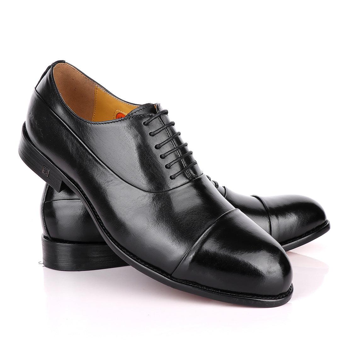 John Foster Oxford Black Laceup Leather Shoe - Obeezi.com