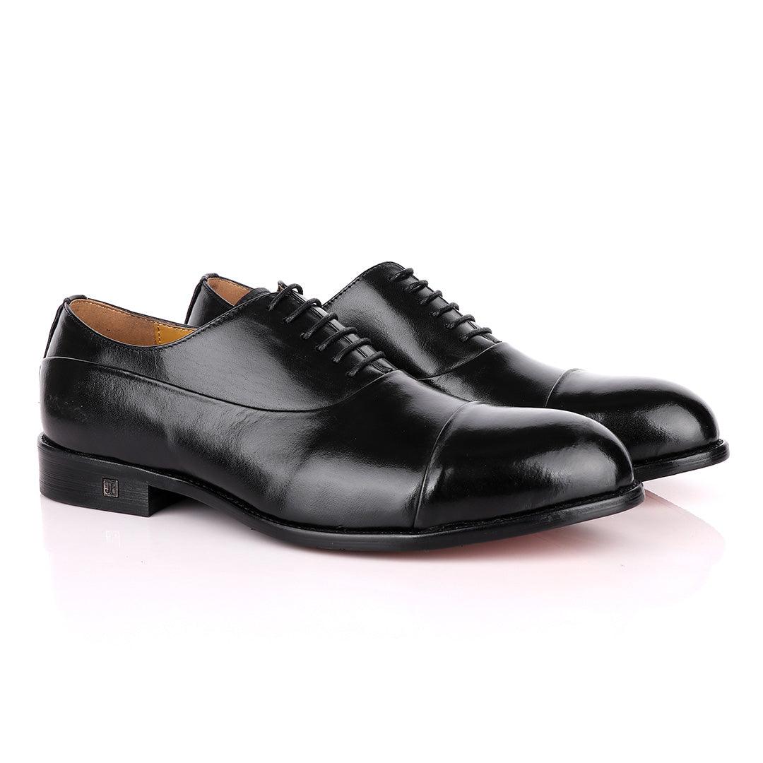John Foster Oxford Black Laceup Leather Shoe - Obeezi.com