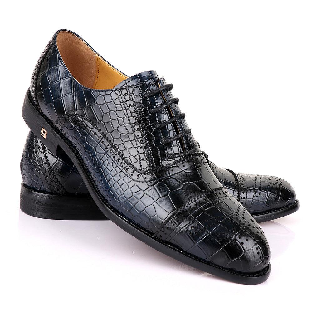 John Foster Oxford Croc Black And Blue Leather Shoe - Obeezi.com