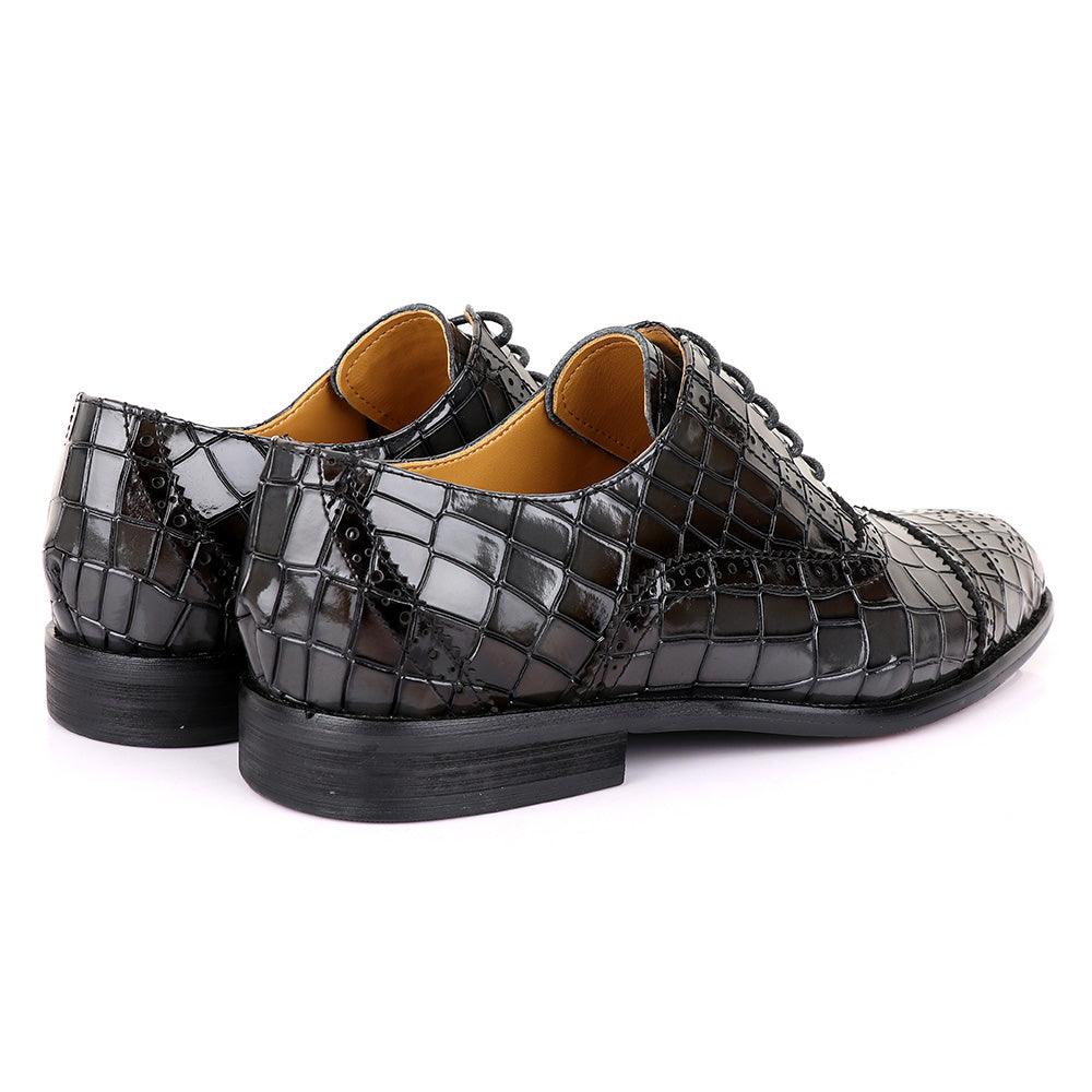 John Foster Oxford Crocodile Grey Leather Shoe - Obeezi.com