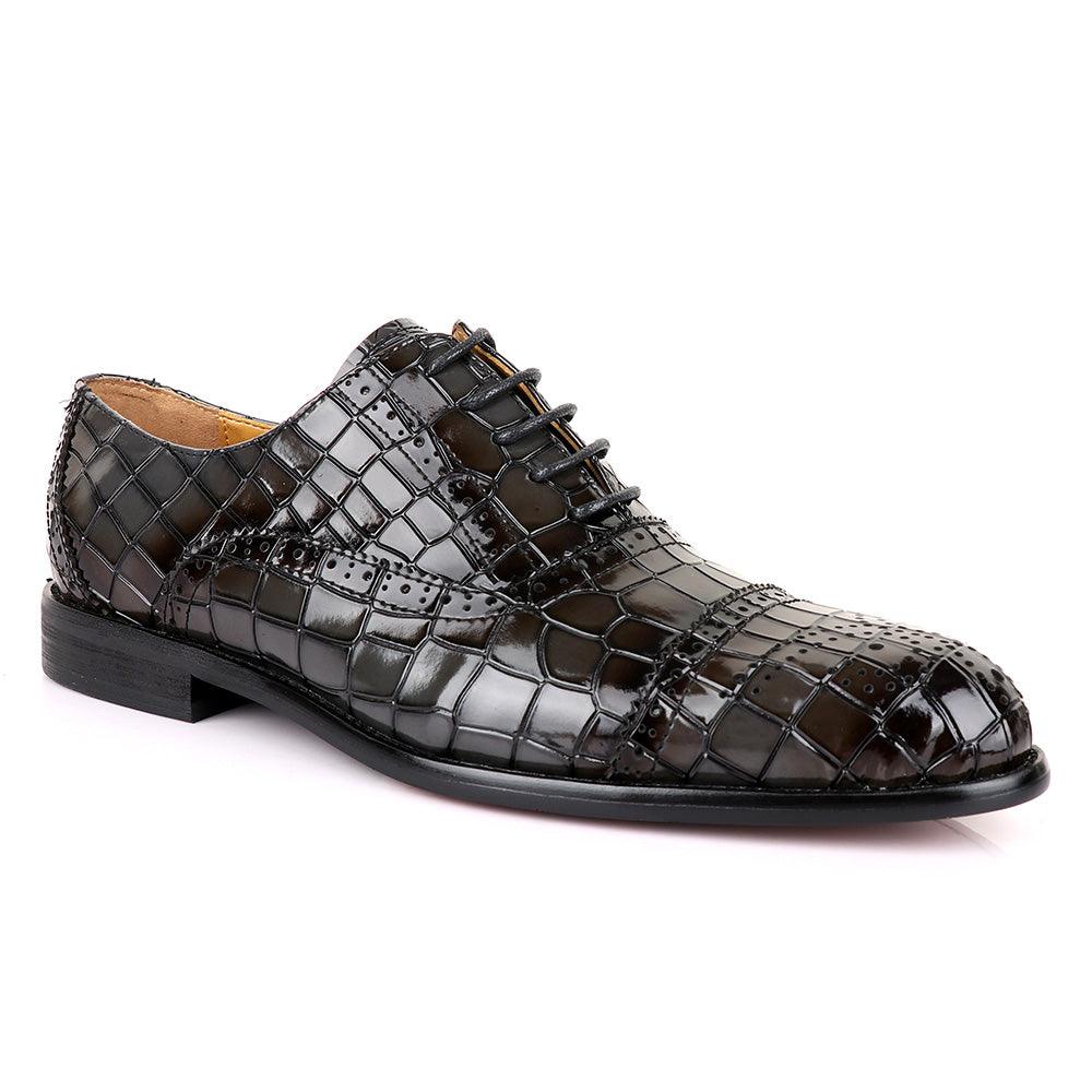 John Foster Oxford Crocodile Grey Leather Shoe - Obeezi.com