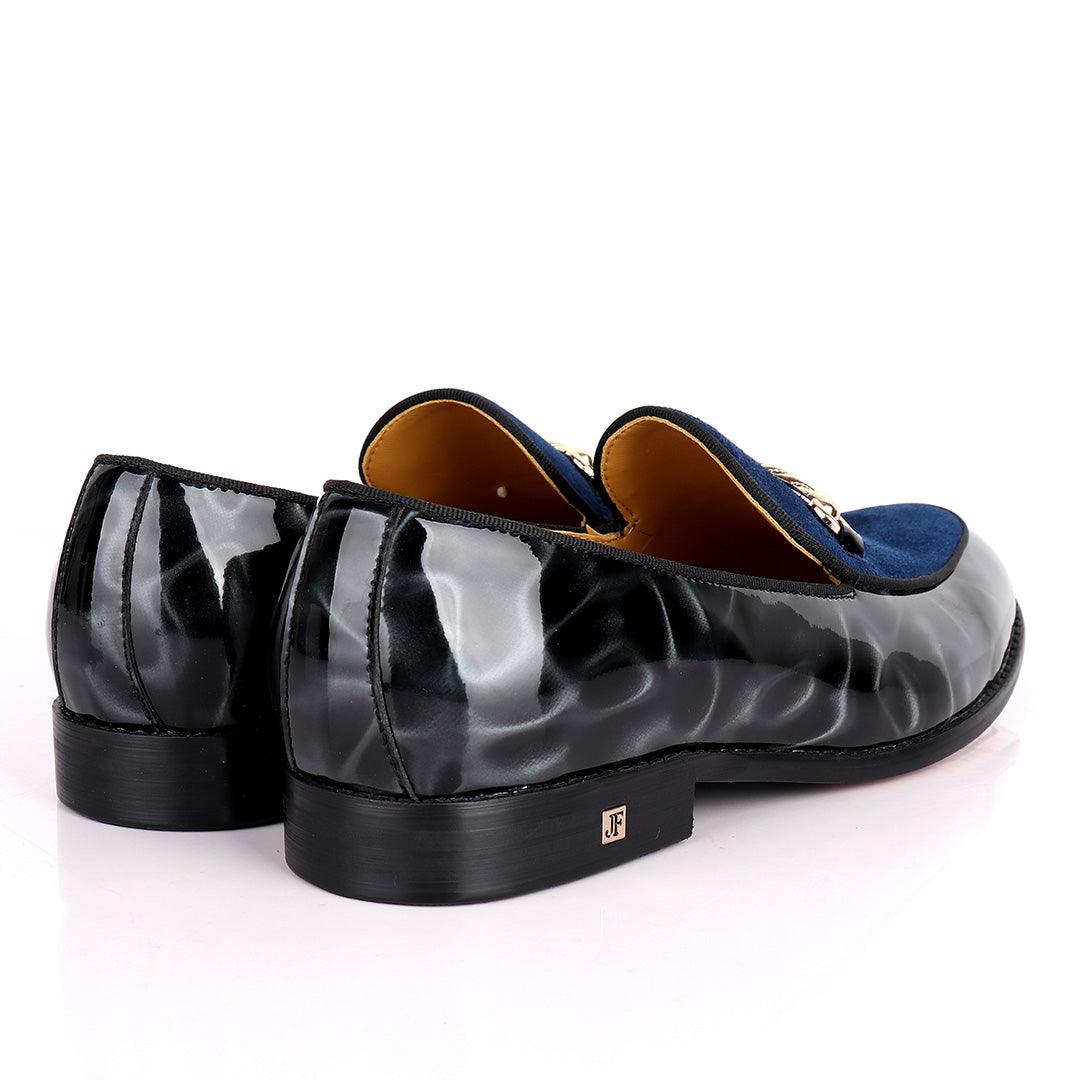 John Foster Patent Blue Suede Design Men's Shoe - Obeezi.com