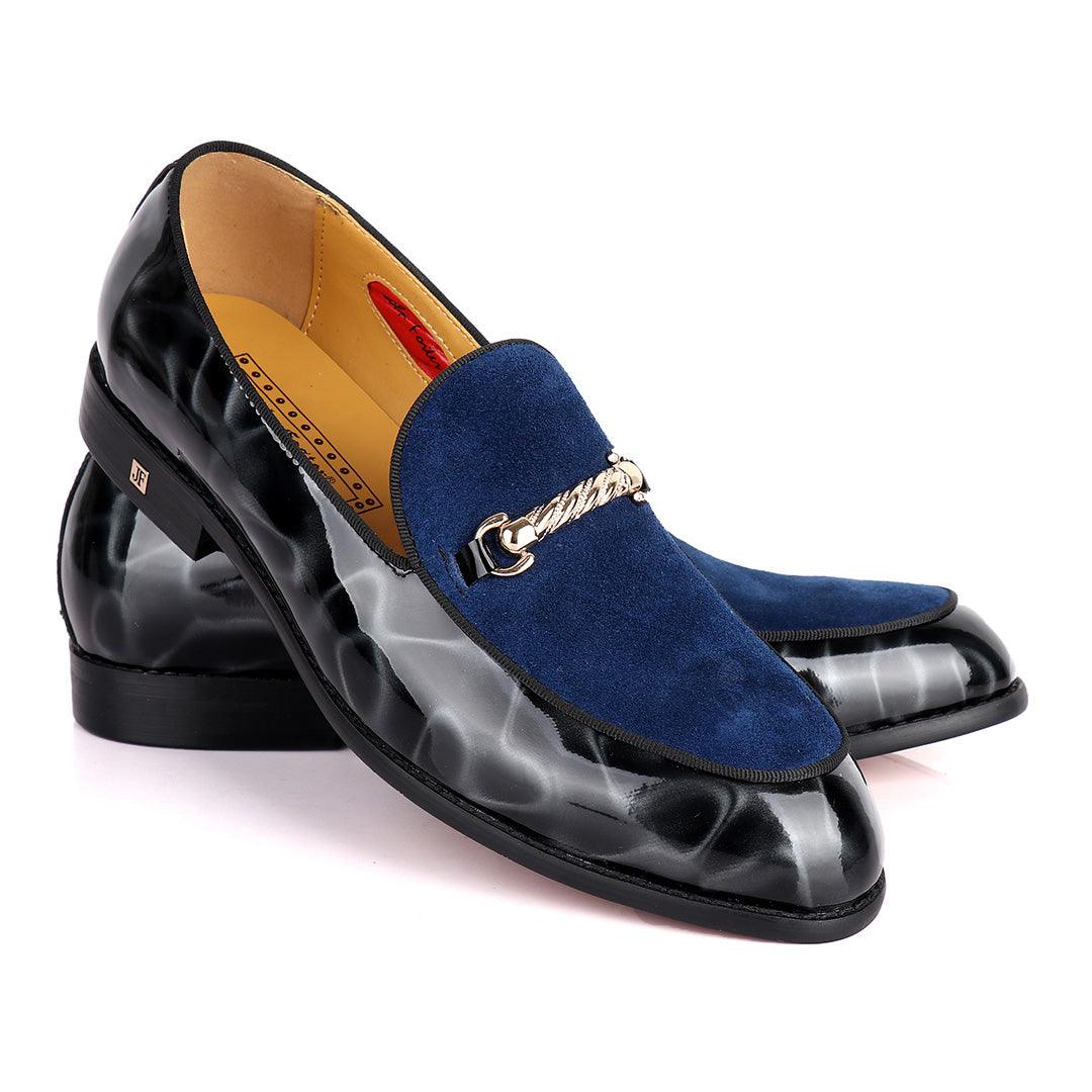 John Foster Patent Blue Suede Design Men's Shoe - Obeezi.com