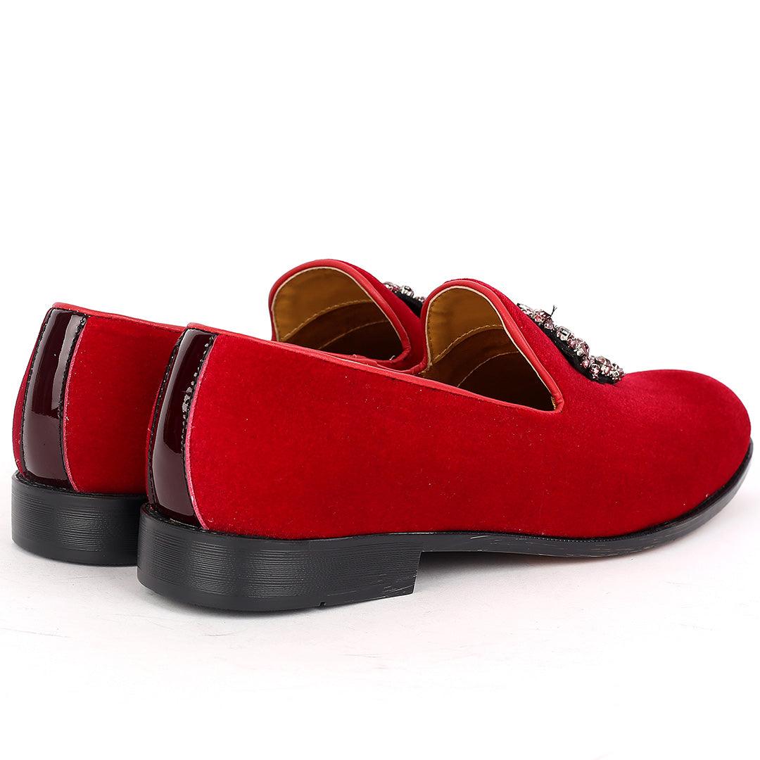 John Foster Red Full Suede Leather Stone Crown logo Designed Men's Shoe - Obeezi.com